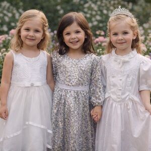 Elegant White and Silver Kids Formal Dress